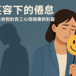 情緒勞動隱形加班主題視覺：呈現空服員、客服、醫療人員的情緒失調風險數據對比，以及表層表演與深層表演的心理損耗差異
